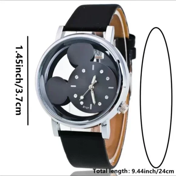 Minnie Mickey Mouse Watch Clear Analog Adjustable Buckle Band Silver White - Picture 6 of 12